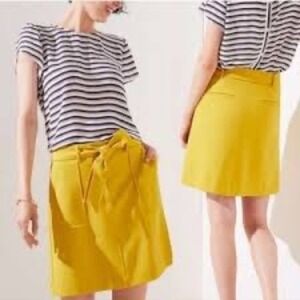 LOFT NWT Yellow Skirt Tie Waist Pockets‎ Career Casual Mini Retro Festival 10